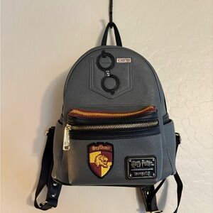 Warner Bros. Gray Faux Leather Gryffindor Patch Mini Backpack with Gold Trim